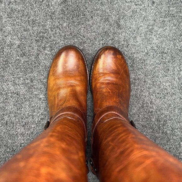 Frye Veronica Boots Women's Size 8 Brown Leather Back Zip Harness Buckle Riding - Picture 11 of 16